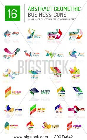 Abstract geometric business logo icon set. Colorful geometrical figure compositions with light effects - triangles circles rings arrows lines