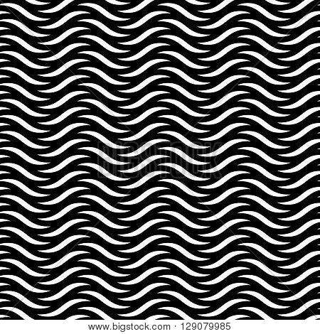 Abstractseamless pattern with curved horizontal shapes. Simple black and white background.Vector illustration. Monochrome fantasy design.