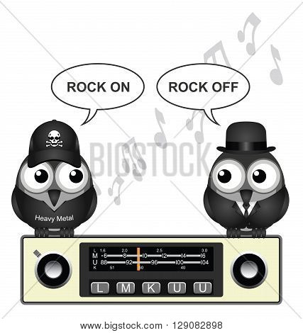 Comical take on the generation gap with radio blaring loud rock music