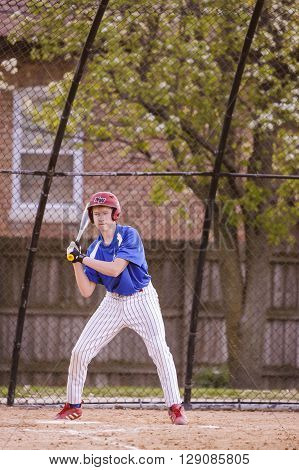 Morton Grove, IL, USA - 05.06.2106. Youth Baseball Match between Norwood Park Team and Morton Grove Park Team took place in Morton Grove, IL on 05.06.2016