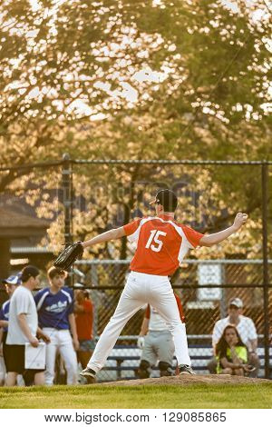 Morton Grove, IL, USA - 05.06.2106. Youth Baseball Match between Norwood Park Team and Morton Grove Park Team took place in Morton Grove, IL on 05.06.2016