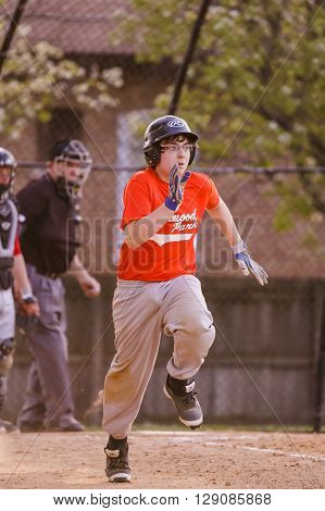 Morton Grove, IL, USA - 05.06.2106. Youth Baseball Match between Norwood Park Team and Morton Grove Park Team took place in Morton Grove, IL on 05.06.2016