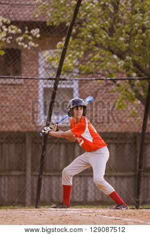 Morton Grove, IL, USA - 05.06.2106. Youth Baseball Match between Norwood Park Team and Morton Grove Park Team took place in Morton Grove, IL on 05.06.2016