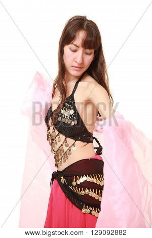 portrait of belly dancer on white background