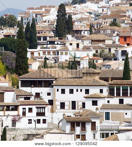view from above the old town of Granada, Andalusia, Spain
