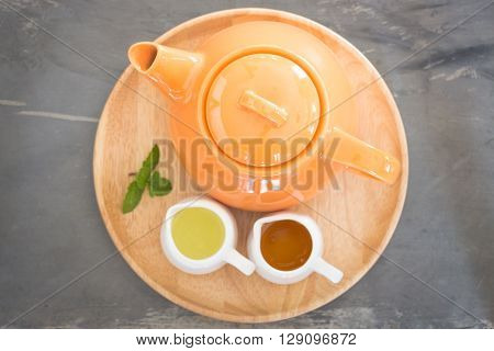 Hot pot of honey lime healthy drink, stock photo