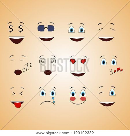 emotions face smile funny cute different set
