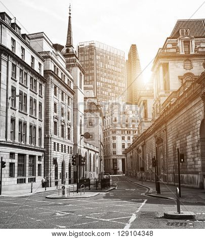 Empty London streets in the financial area know as The City