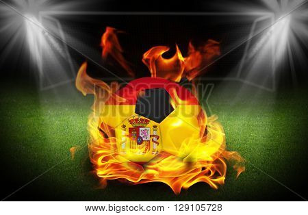 close up on Spain Soccer ball on fire Football