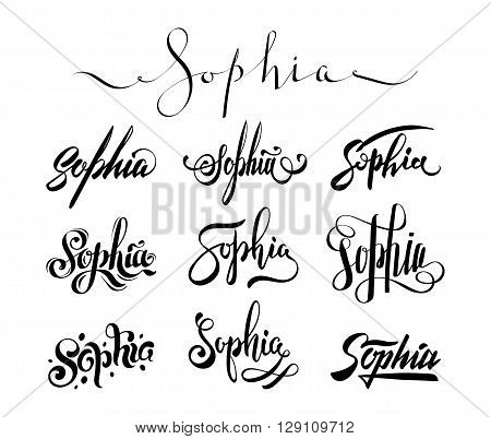Personal name Sophia. Vector handwritten calligraphy tattoo design set