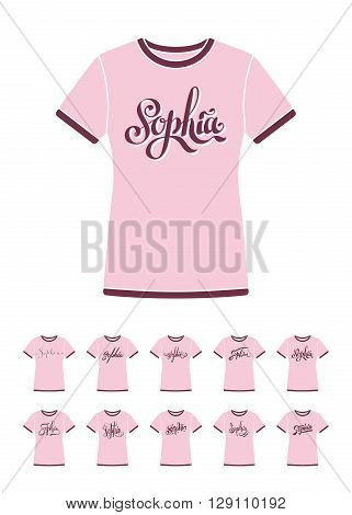 Personal name Sophia. Vector handwritten calligraphy T-Shirt design set