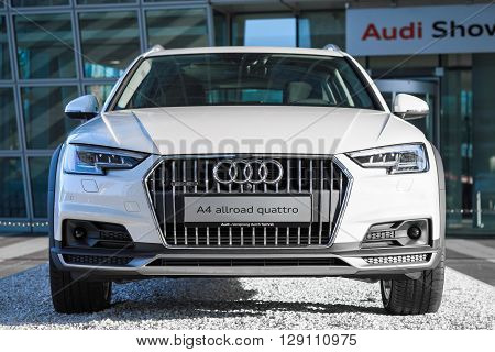 MUNICH, GERMANY - MAY 6, 2016: Audi A4 allroad quattro is new modern SUV car model with four wheel drive system and powerful diesel engine.