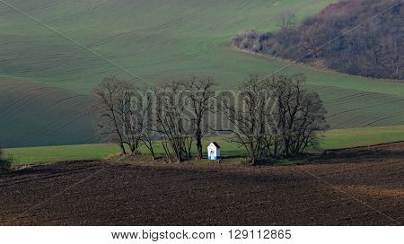 Chapel Saint Barbara in winter fields on South Moravia near town Kyjov
