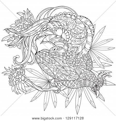 Zentangle stylized tropical bird of paradise.Hand drawn vector illustration. Sketch for tattoo or makhenda or adult coloring book. Bird collection boho style.
