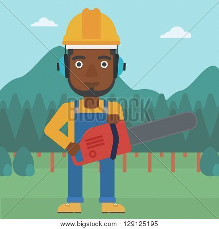 Lumberjack with chainsaw.