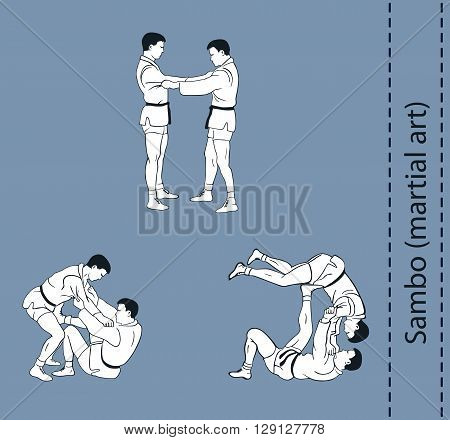 Illustration men demonstrate the fight of SAMBO