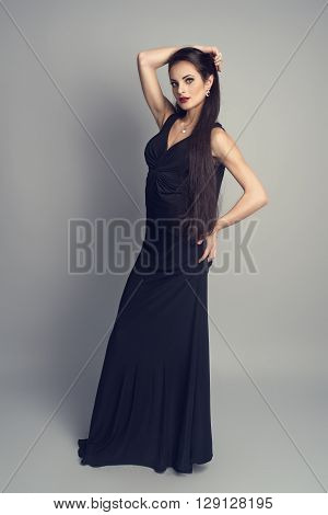 Fashion model with straight long hair and professional makeup