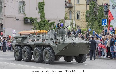 ROSTOV-ON-DON RUSSIA- MAY 09- Military parade in honor of the 71 th anniversary of Victory in Great Patriotic War (the end) on May 092016 in Rostov-on-Don