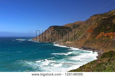 Scenic land and seascape along Hwy 1 in Califorinia's Big Sur region