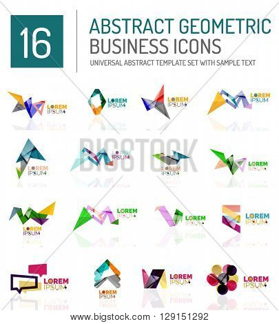 Abstract geometric business logo icon set. Colorful geometrical figure compositions with light effects - triangles circles rings arrows lines