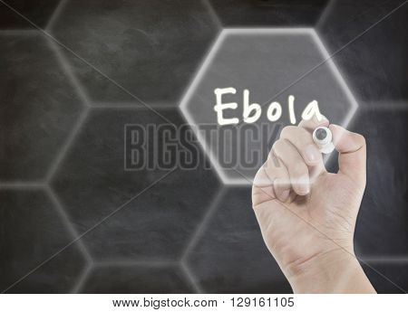 Ebola text with hand writing on black board