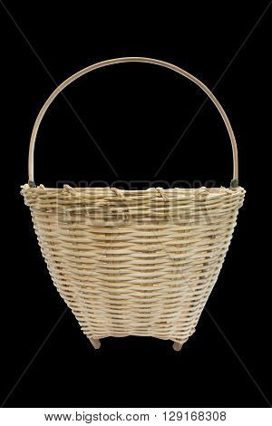 Empty wooden fruit vegetable or bread basket on black background