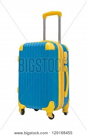 Travel suitcase in blue color isolate on white