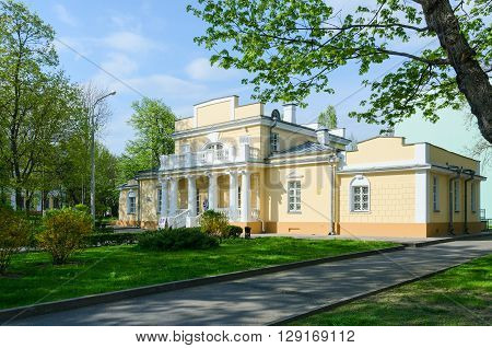 GOMEL BELARUS - MAY 1 2016: Hunting Lodge is town mansion former summer residence of Count N.P. Rumyantsev architectural monument of first half of XIX century. Now - Museum of History of Gomel