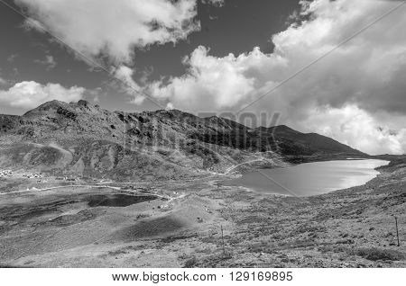 Elephant Lake named due to it's shape as a lying elephant remote high altitude lake at kupup Valley Sikkim. Himalayan mountain range Sikkim India