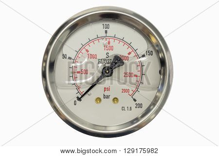 pressure gauge in bar and psi unit isolated on a white background