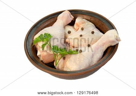 Raw chicken legs on white background isolated