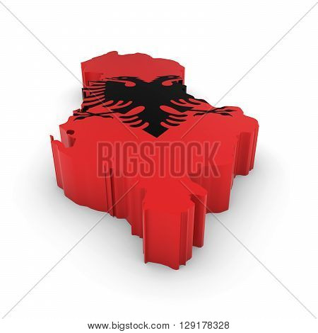 3D Illustration Map Outline Of Albania With The Albanian Flag