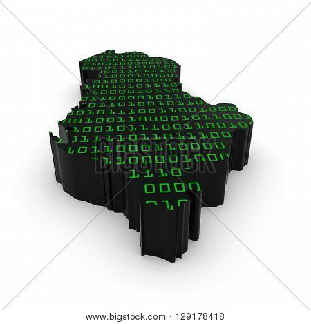 Albanian Technology Industry Concept Image - 3D Illustration Map Outline Of Albania With Green Binar