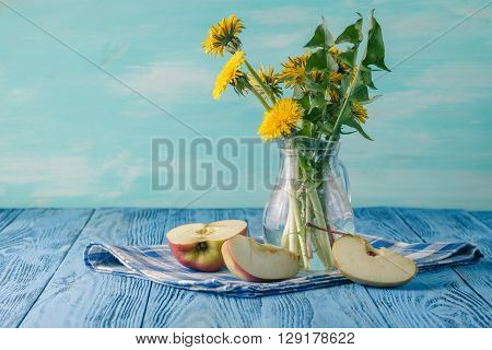 Spring Breakfast On Blue Wooden Table