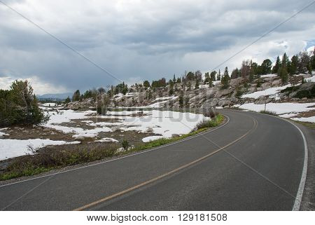 Beartooth highway winding among the rocks Wyoming USA