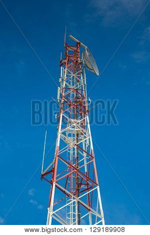 Telecommunication tower with sattlelite antenna and radar
