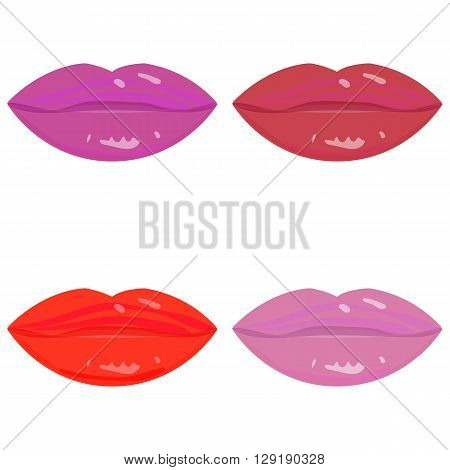 Sweet and sexy lips vector set. Beautiful woman lips with red, brown, pink and purple lipstick. Sexy lips. Sweet and sexy lips make-up