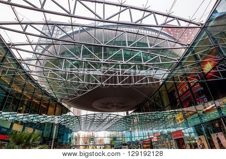 Zoetermeer Netherlands - April 22 2016: shopping center Spazio with unidentified people. From villages with 10000 inhabitants Zoetermeer grew up after 1962 to a city with 100.000 inhabitants 1991