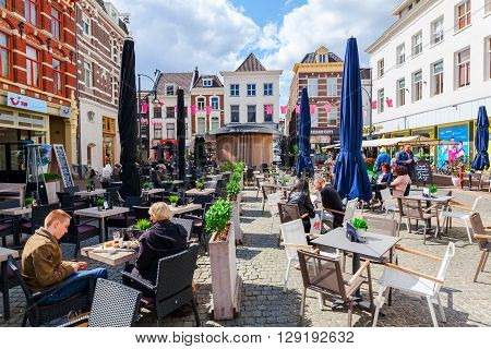 Arnhem Netherlands - April 19 2016: view of the city center of Arnhem with unidentified people. Arnhem is the capital of the province of Gelderland with a population of about 150000