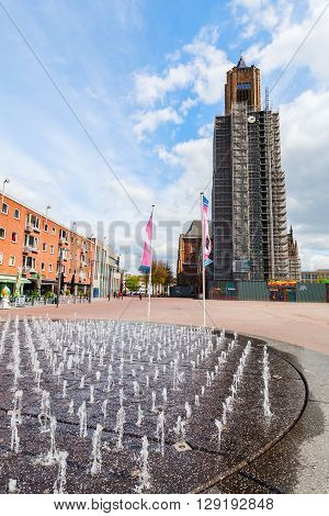 Arnhem Netherlands - April 19 2016: view of the city center of Arnhem with the Eusebius church. Arnhem is the capital of the province of Gelderland with a population of about 150000