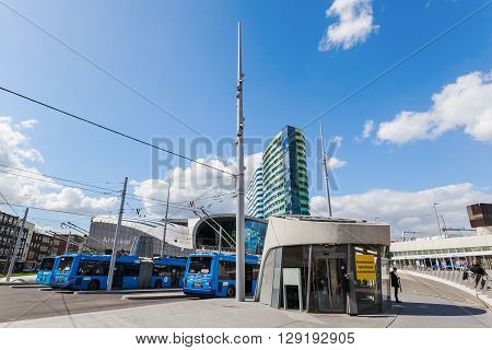 Arnhem Netherlands - April 19 2016: Arnhem Centraal railw station with unidentified people. After reconstruction it was reopened 2015. The new design was by UNStudio that won an architecture price