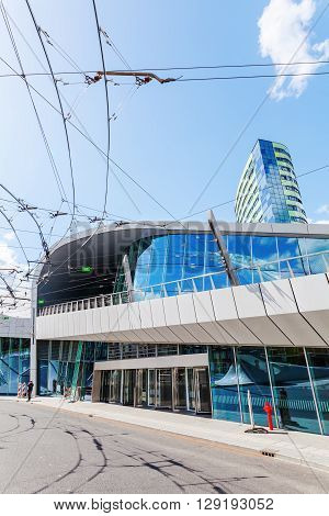 Arnhem Netherlands - April 19 2016: Arnhem Centraal railw station with unidentified people. After reconstruction it was reopened 2015. The new design was by UNStudio that won an architecture price