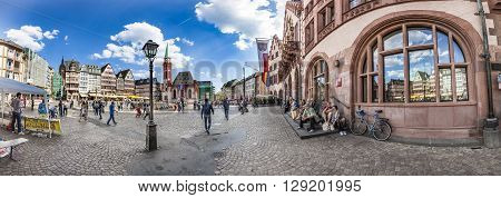People At Roemerberg, A Row Of Half-timbered Houses At The East Side Square