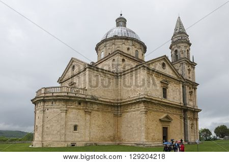 MONTEPULCIANO,ITALY-APRIL 23,2016:View of Saint Biagio church in MontepulcianoItaly during a cloudy day.
