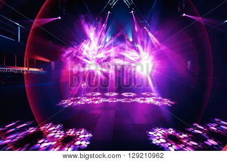 night party rave concert stage with lasers