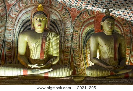 Danbulla Sri Lanka - December 5 2012: Buddah statues in the inside of the Rock Temple