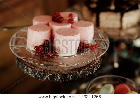rustic catering service buffet table with delicious sweet food