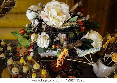 Catering buffet table with a delicious food