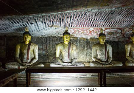 Danbulla Sri Lanka - December 5 2012: Buddah statues in the inside of the Rock Temple