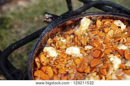 country family weekend picnic bbq. meat dish